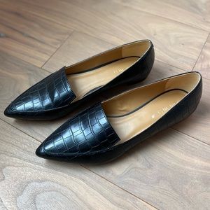 NINE WEST Abay Smoking Black Embossed Croc Flats